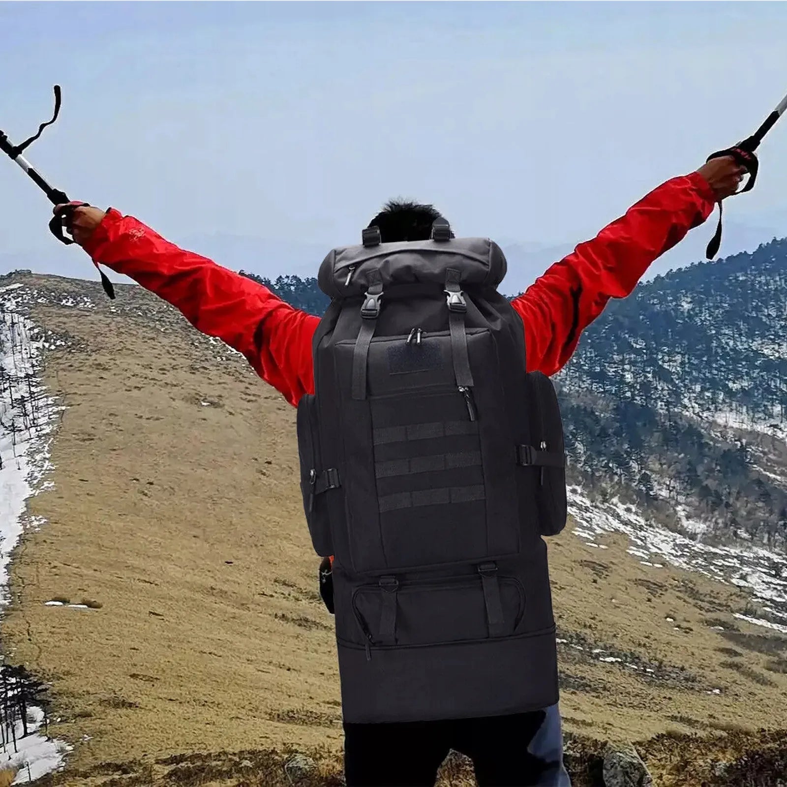Juoda turistinė, alpinizmo kuprinė – plečiama nuo 70L iki 100L