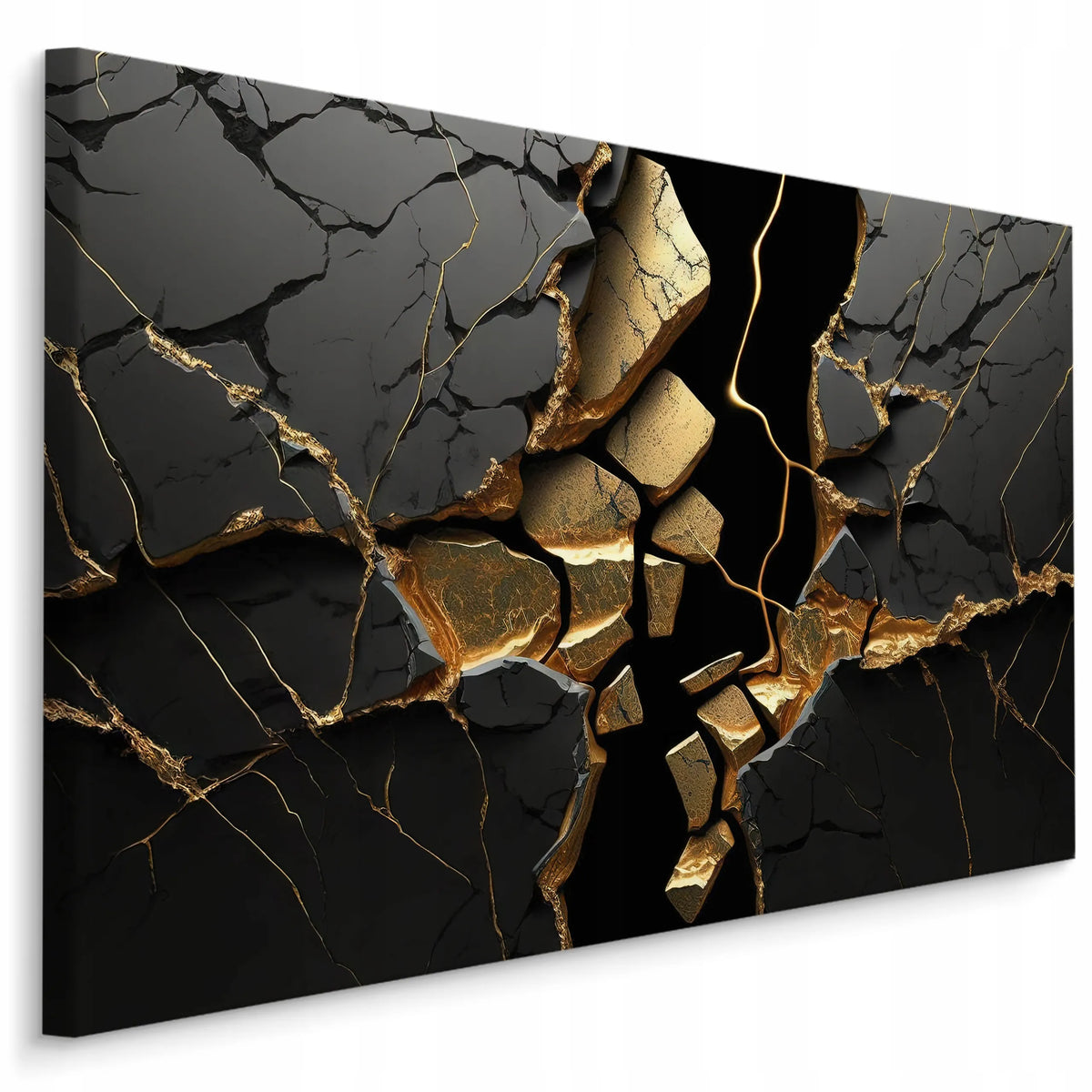 Juodai auksinis marmuro abstraktus paveikslas ant drobės svetainei, 120 × 80 cm