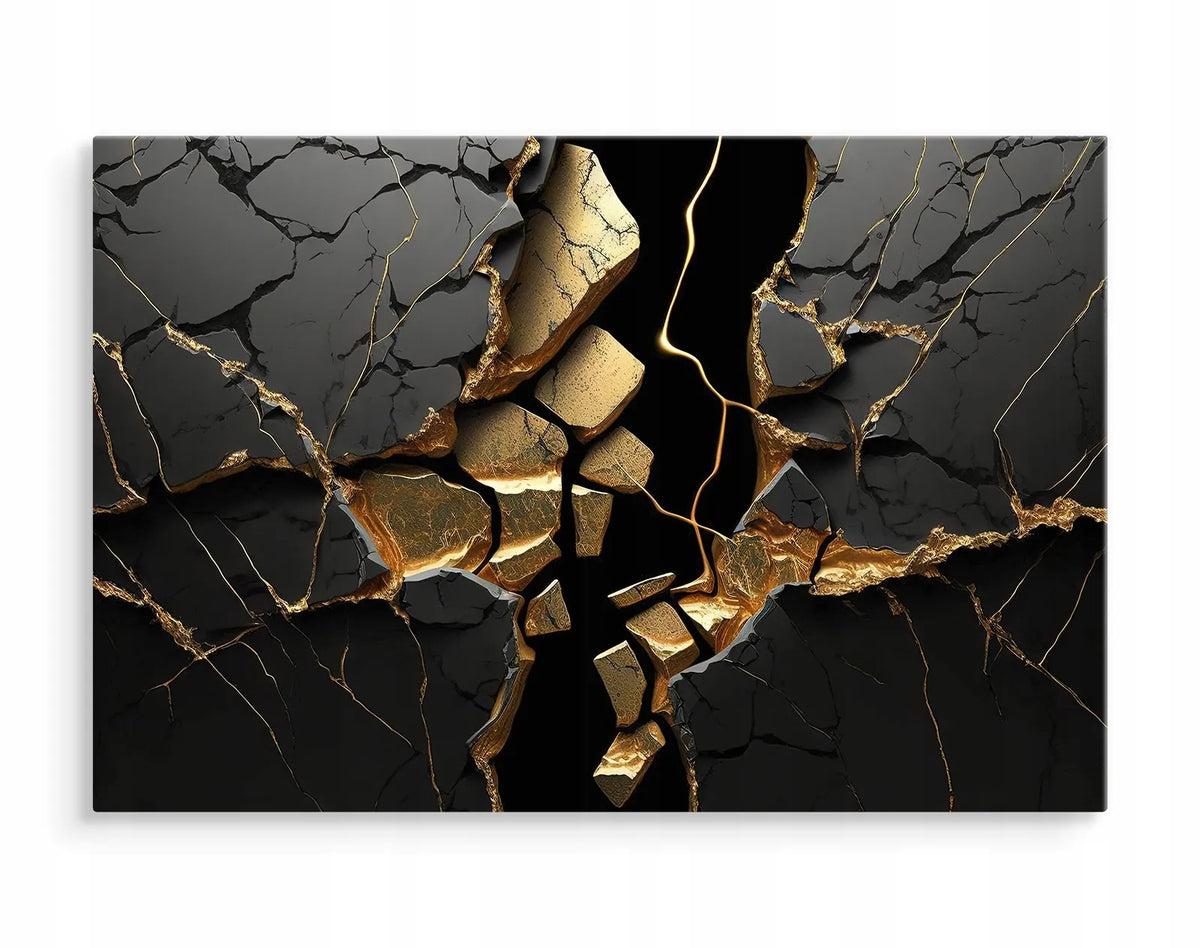 Juodai auksinis marmuro abstraktus paveikslas ant drobės svetainei, 120 × 80 cm