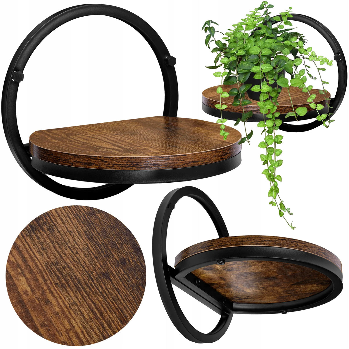 Juodas metalinis sieninis gėlių stovas EBRO Rustic loft