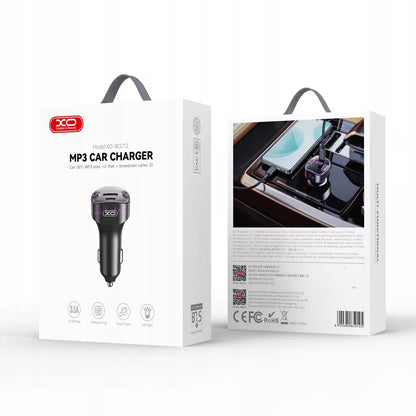 Juodas „XO“ FM transmiteris BCC12 „Bluetooth“, MP3, automobilinis įkroviklis 3,1 A