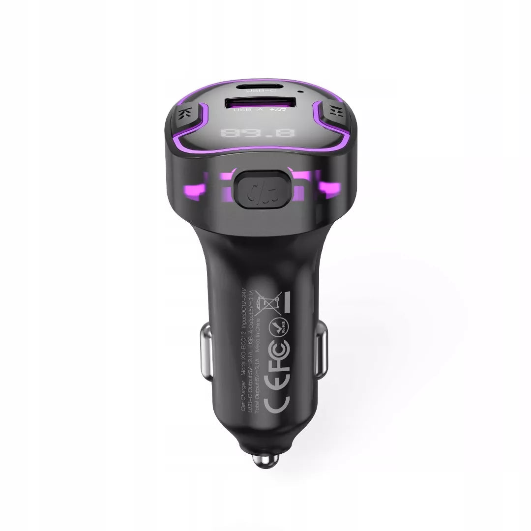 Juodas „XO“ FM transmiteris BCC12 „Bluetooth“, MP3, automobilinis įkroviklis 3,1 A