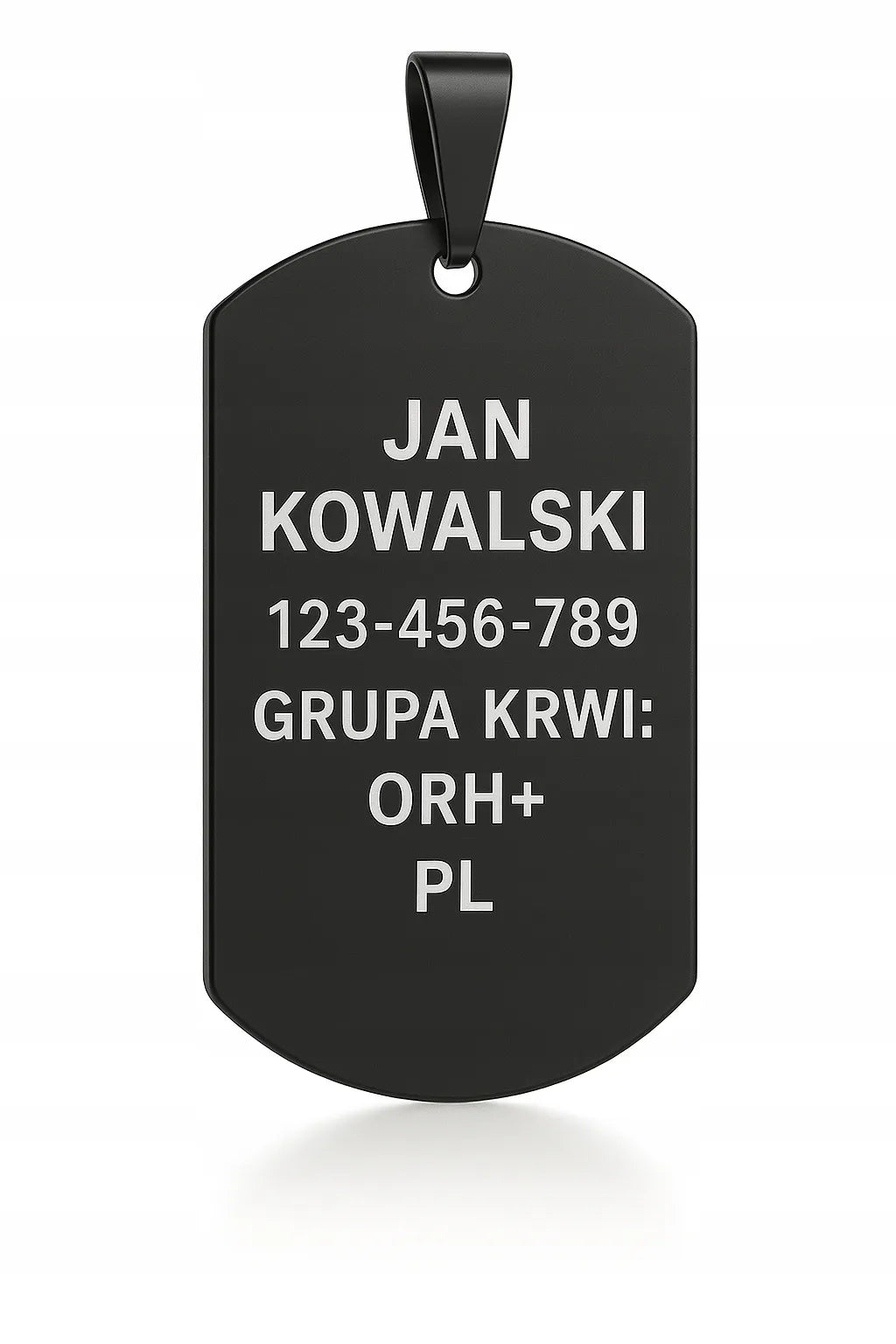 Juodoji vyriška grandinėlė su žetonu iš 316L chirurginio plieno su graviravimu