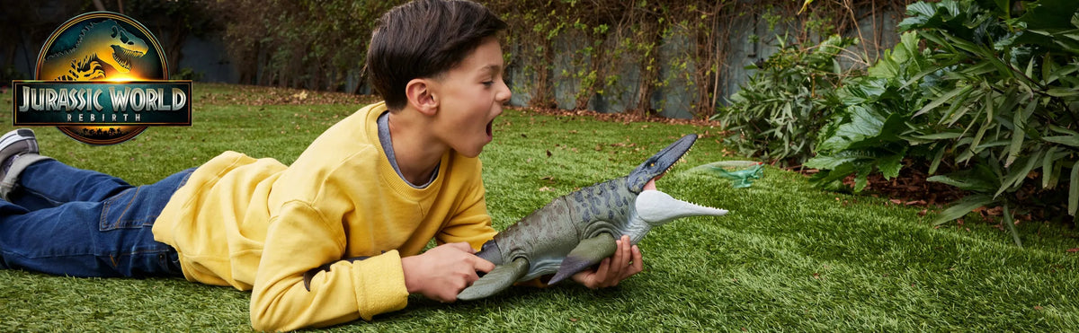 Jurassic World Rebirth didelė dinozauro figūrėlė – mosazauro puolimas nasrais, 65 cm
