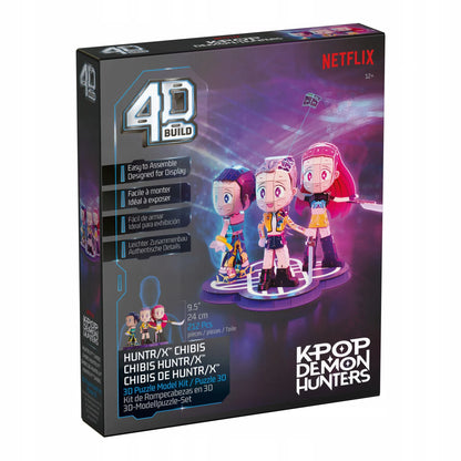 „K-Pop Demon Hunters“ 4D dėlionė „Huntrix“ Rumi, Mira ir Zoey, 3D modeliui surinkti, 212 detalių