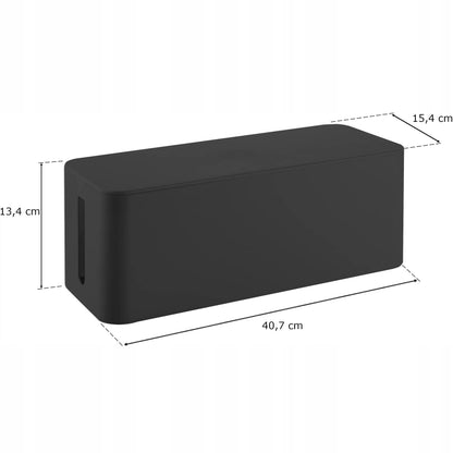 Kabelių ir laidų organizatorius, dėžutė su dangteliu, 40x13x15 cm, juodas