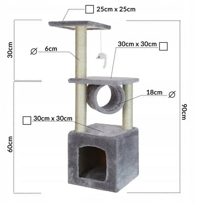 Kačių draskyklė su nameliu ir guoliu, 90 cm, K&M F021