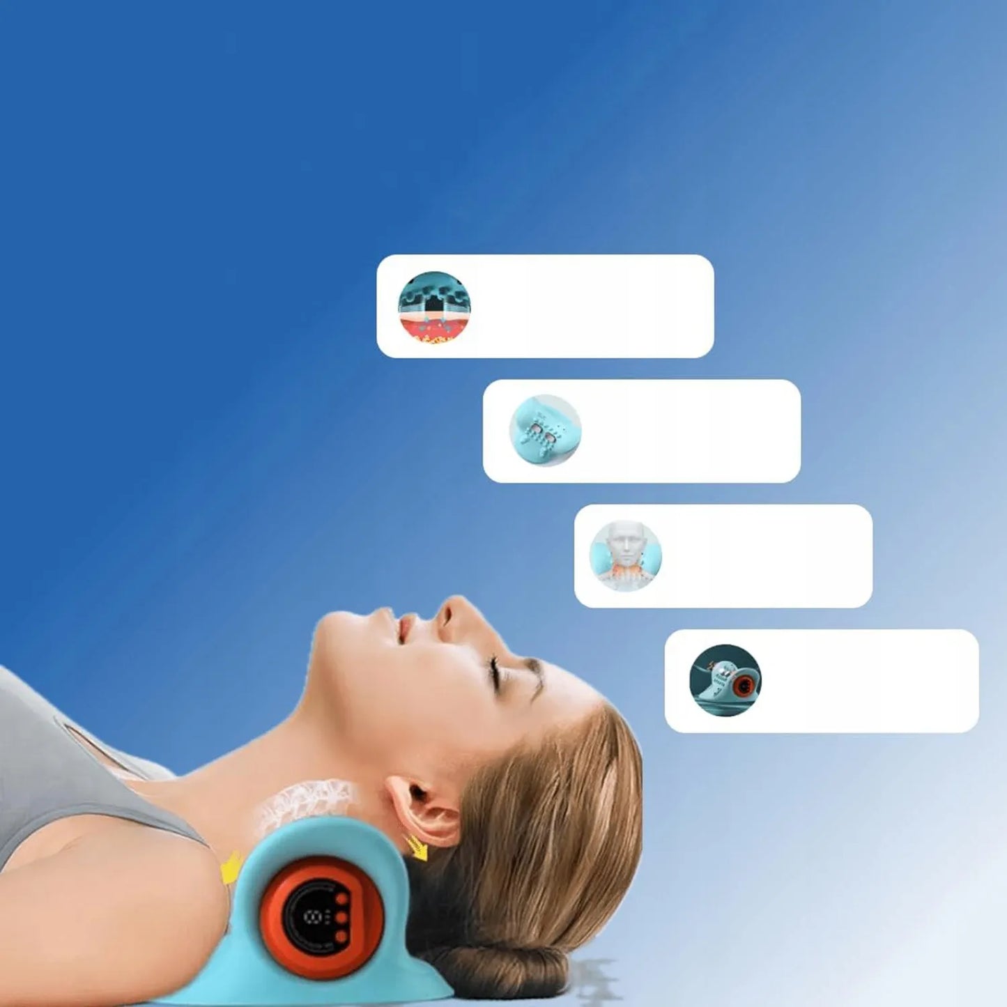 Kaklo masažuoklis, masažinė pagalvė su šildymu, Shiatsu kelioninis, mėlynas
