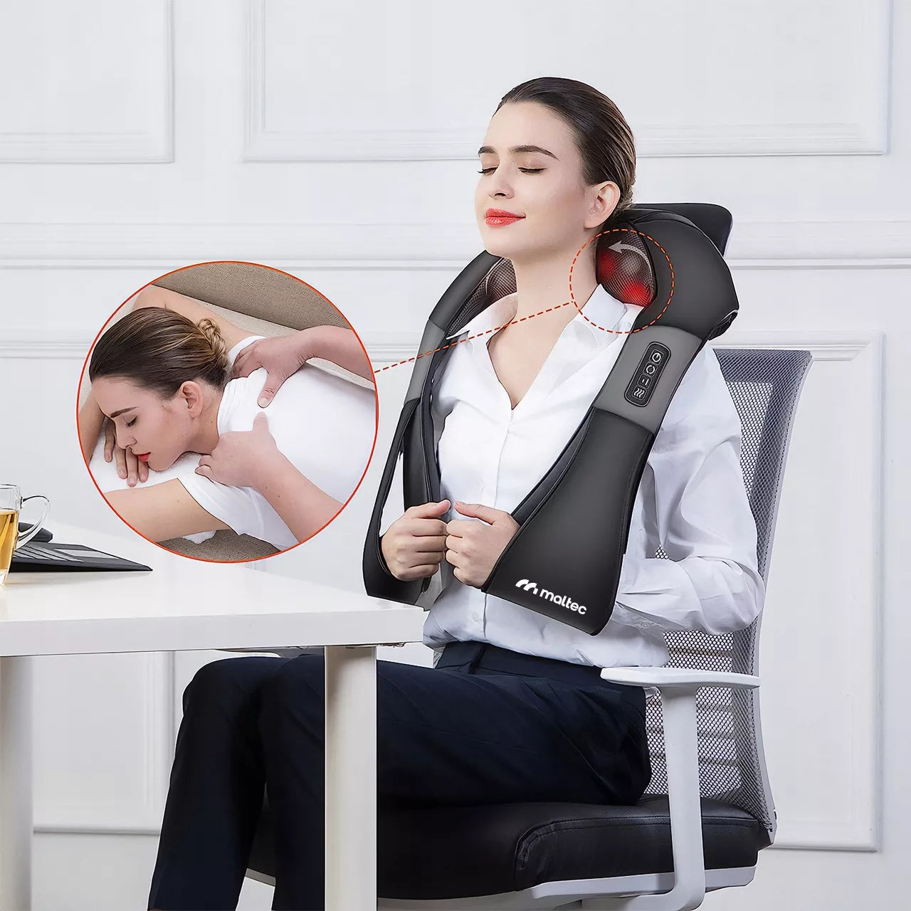 Kaklo, nugaros ir kūno masažuoklis MalTec PRO-Comfy30W-02 Shiatsu su šildymo funkcija
