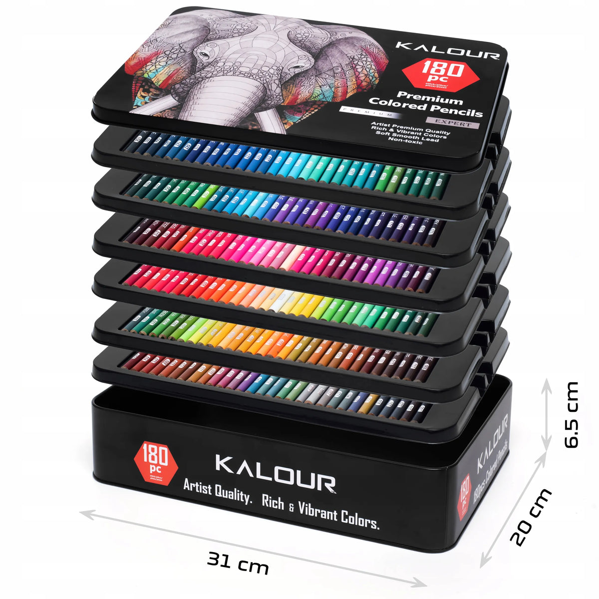 „Kalour“ didelis 180 spalvų pieštukų rinkinys metaliniame dėkle, piešimui, dovana