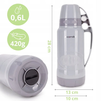 Kamille termosas su stikline kolba, rankena ir puodeliais 600 ml