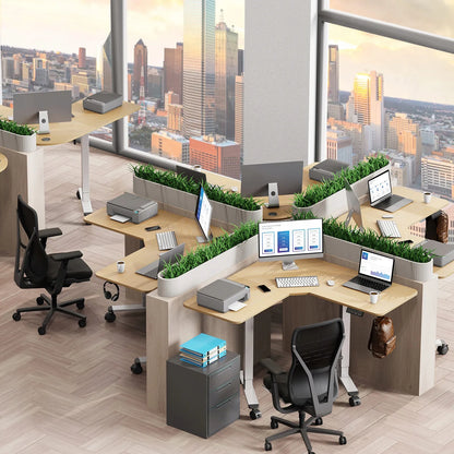 Kampinis stalas Triadyn WorkBase 1206L su elektriniu aukščio reguliavimu 120x120 cm, šviesus ąžuolas