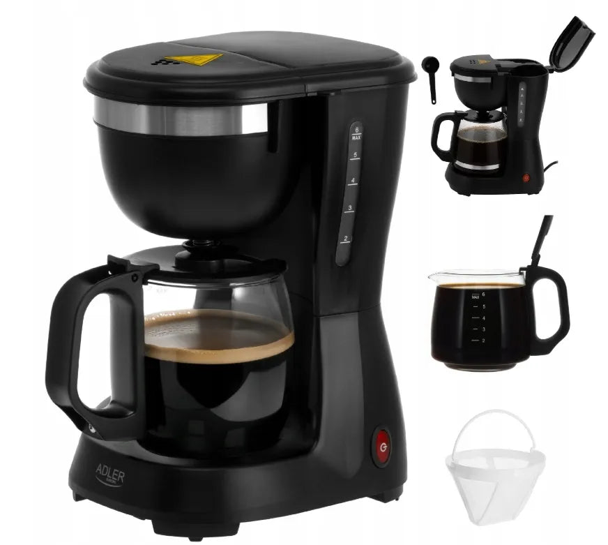 Kavos virimo aparatas Adler AD 4381 Black, 0,6 l, 600 W, stiklinis ąsotis