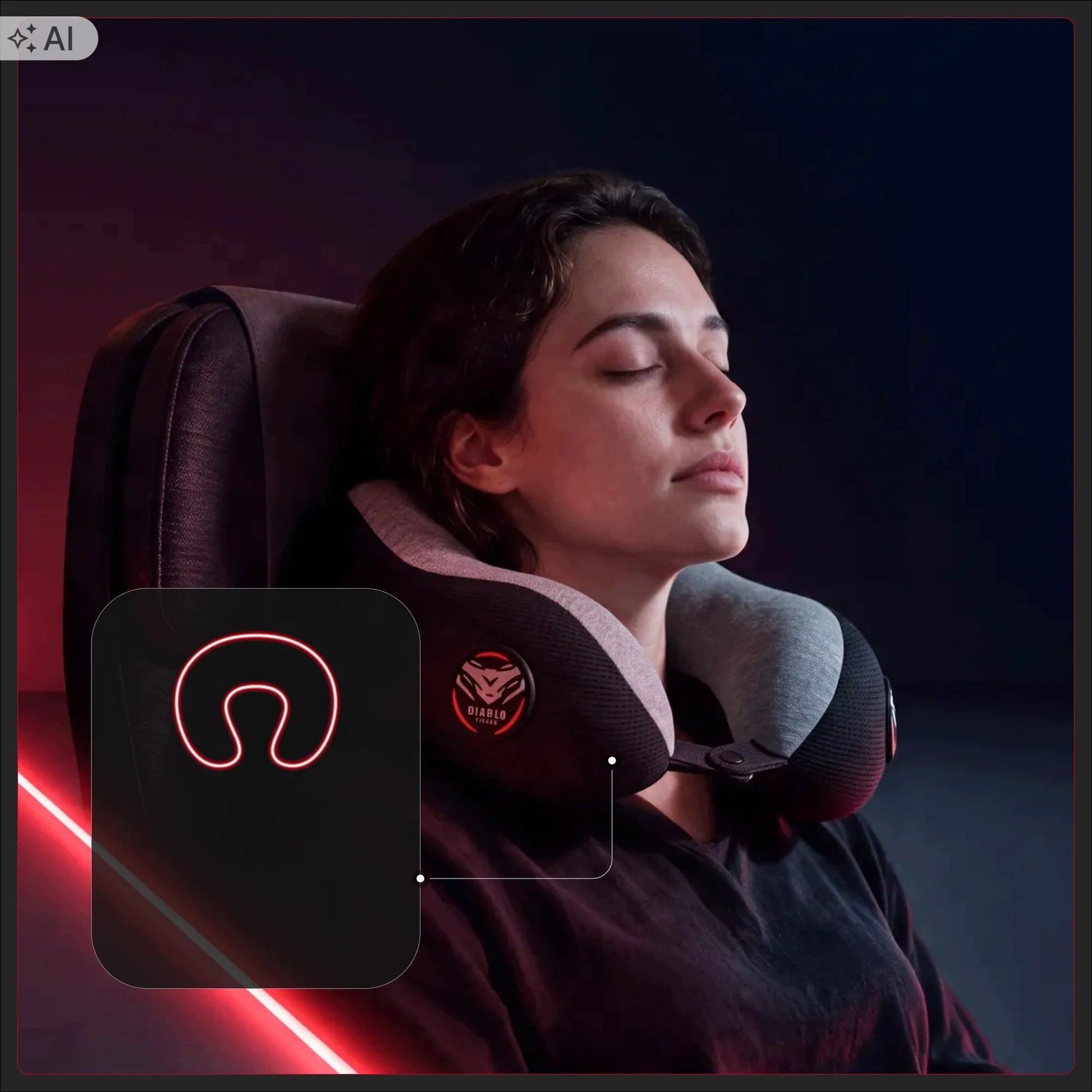 Kelioninė kaklo pagalvė lėktuvui pilka-juoda Diablo TRAVEL PILLOW