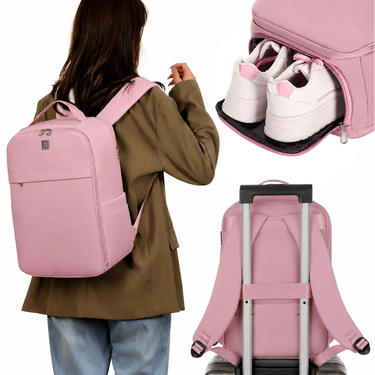 Kelioninė kuprinė lėktuvui 40x26x20 cm, rankinis bagažas Ryanair Wizz Air, rožinė