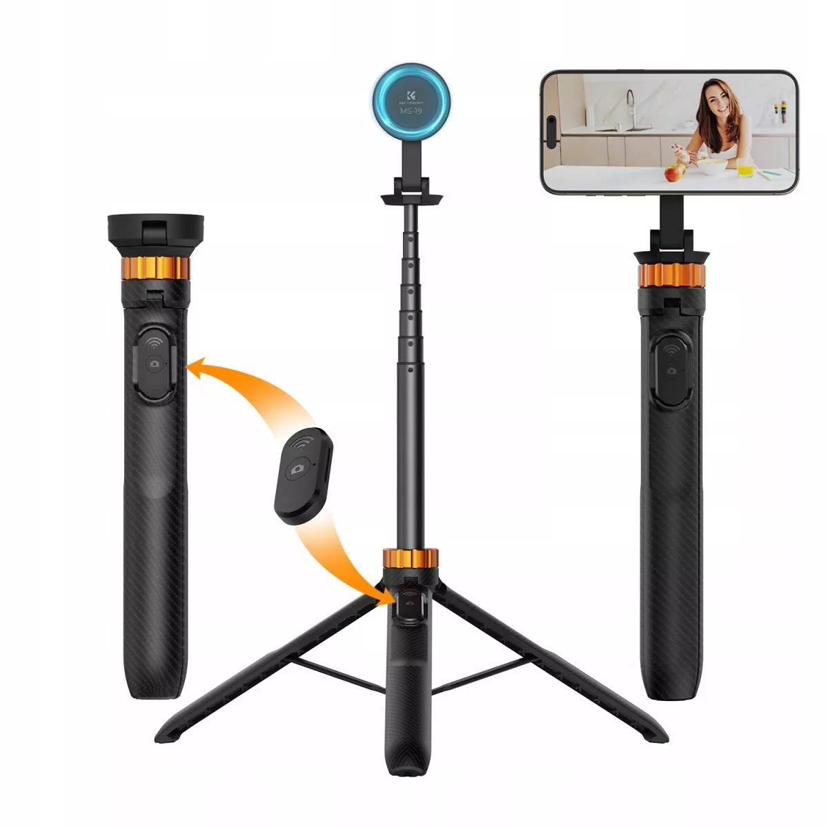 K&F CONCEPT FOTOGRAFINIS TRIKOJIS MONOPODAS 162cm KROTIKLIUI + NUOTOLINIO VALDYMO PULTELIS