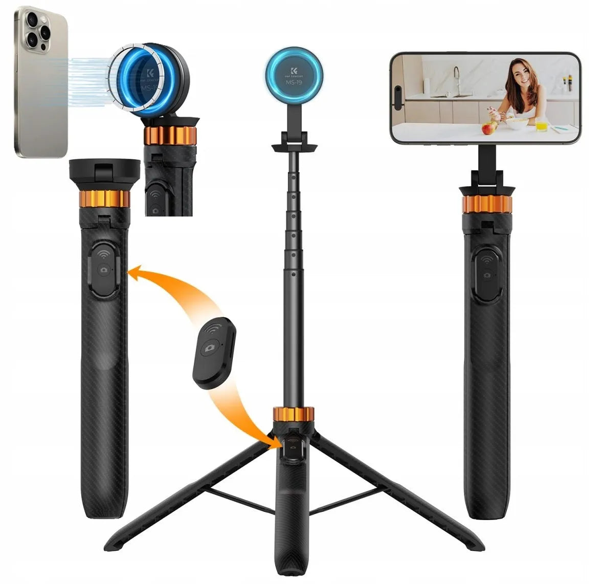 K&F CONCEPT FOTOGRAFINIS TRIKOJIS MONOPODAS 162cm KROTIKLIUI + NUOTOLINIO VALDYMO PULTELIS
