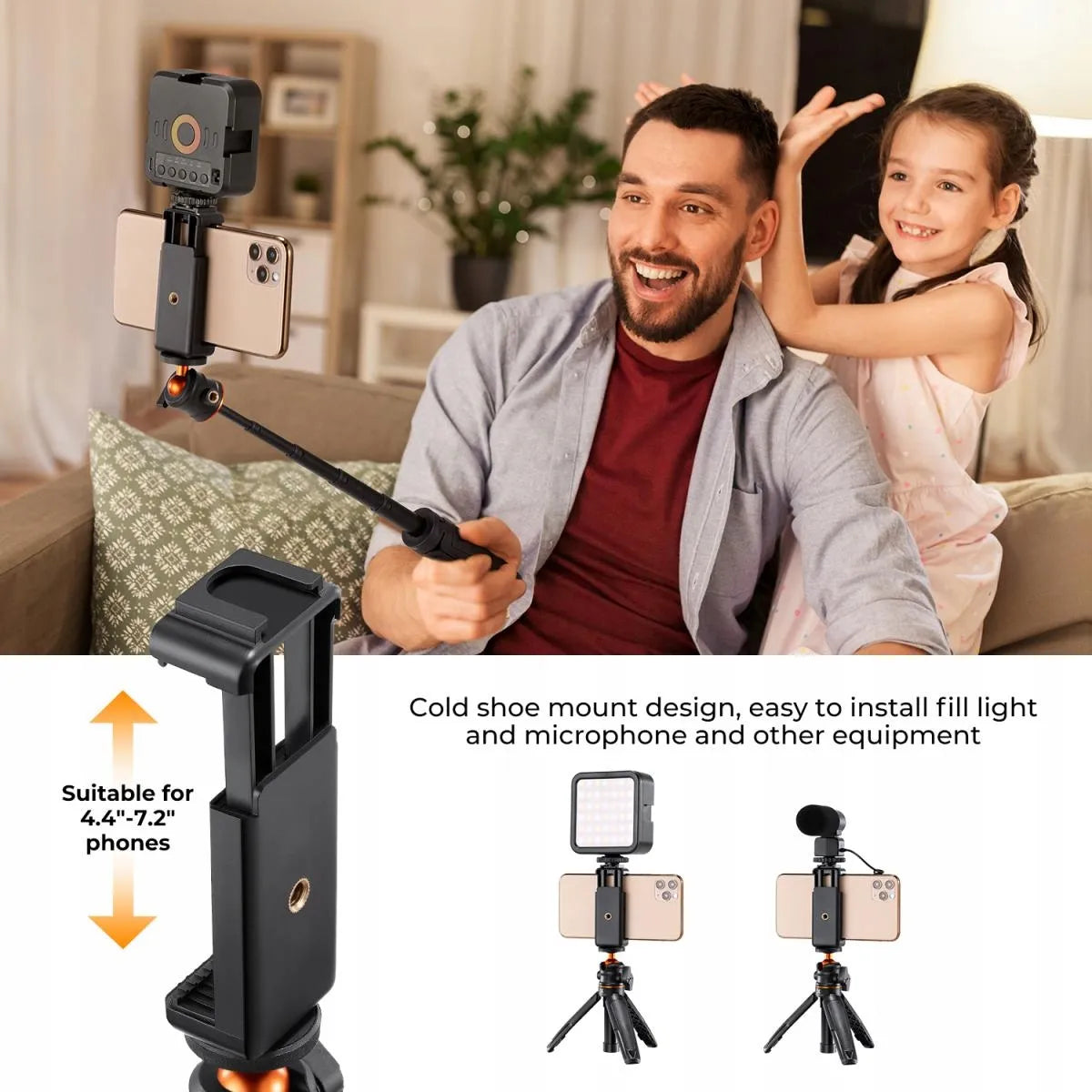 K&F Concept mini trikojis, asmenukių lazda telefonui + Bluetooth pultelis
