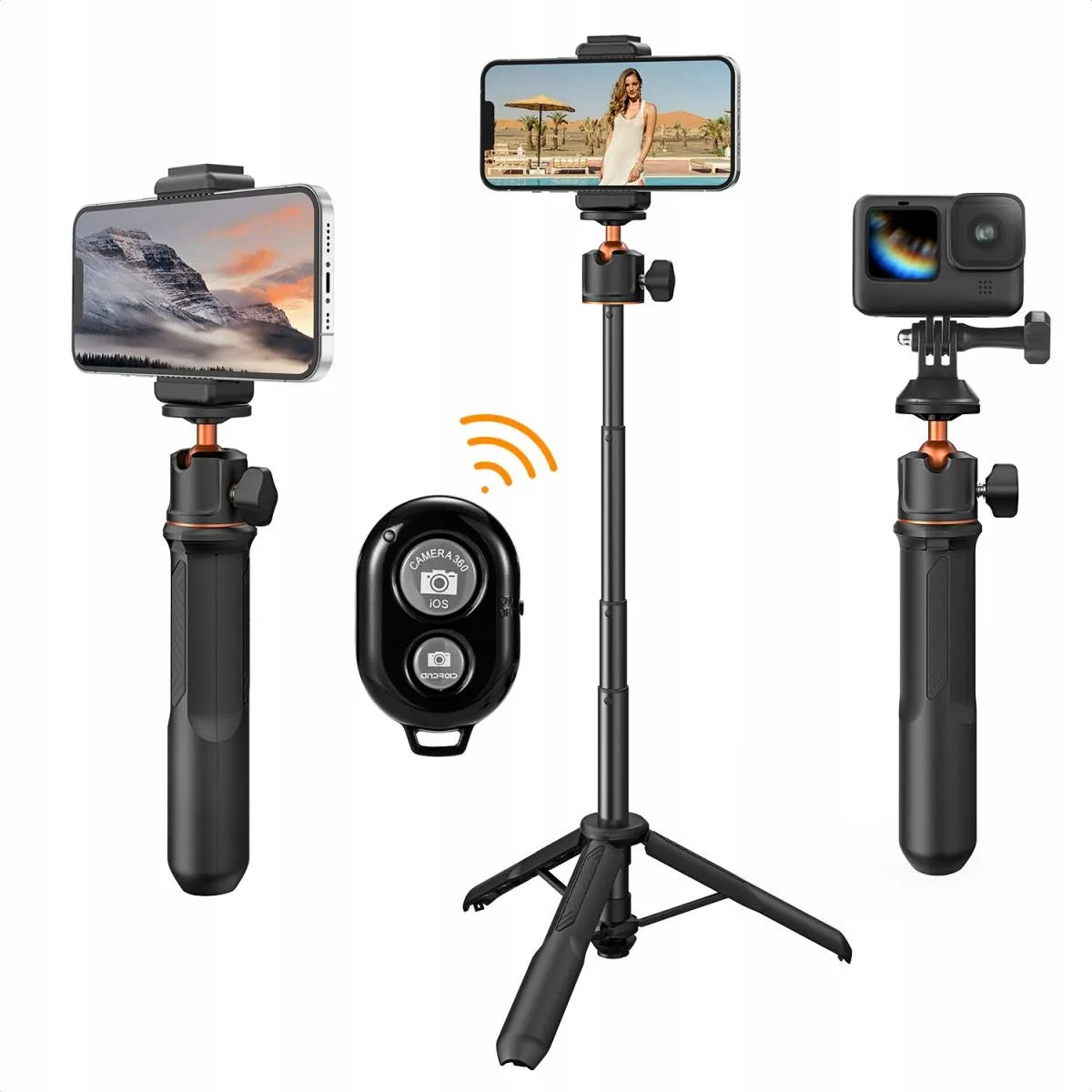K&F Concept SELFIE lazda, trikojis 60cm 4-in-1 telefonui, išmaniajam telefonui, 1/4 laikiklis, GoPro + pultelis KF09.135