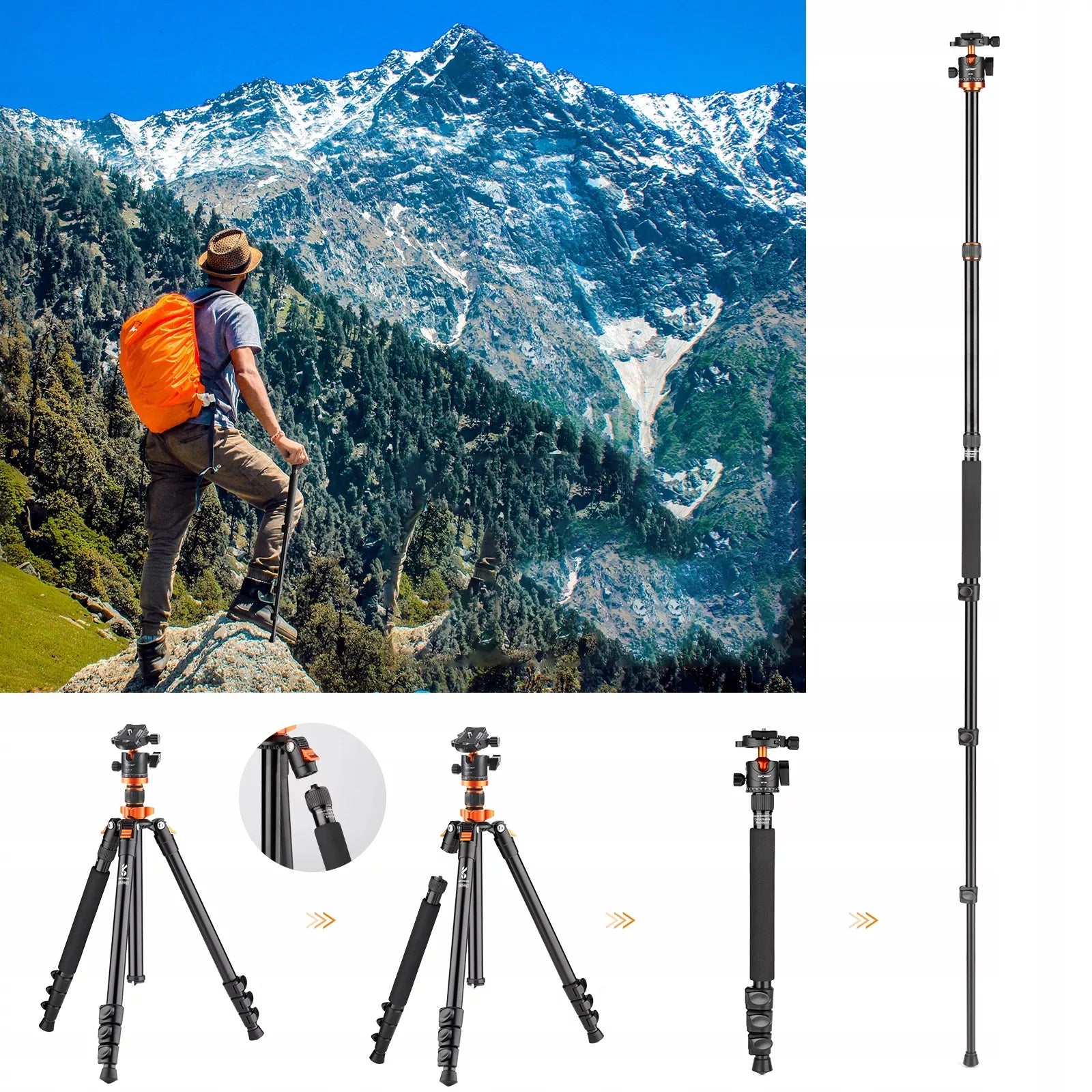 K&F Concept trikojis monopodas 177cm su K254A3 galvute