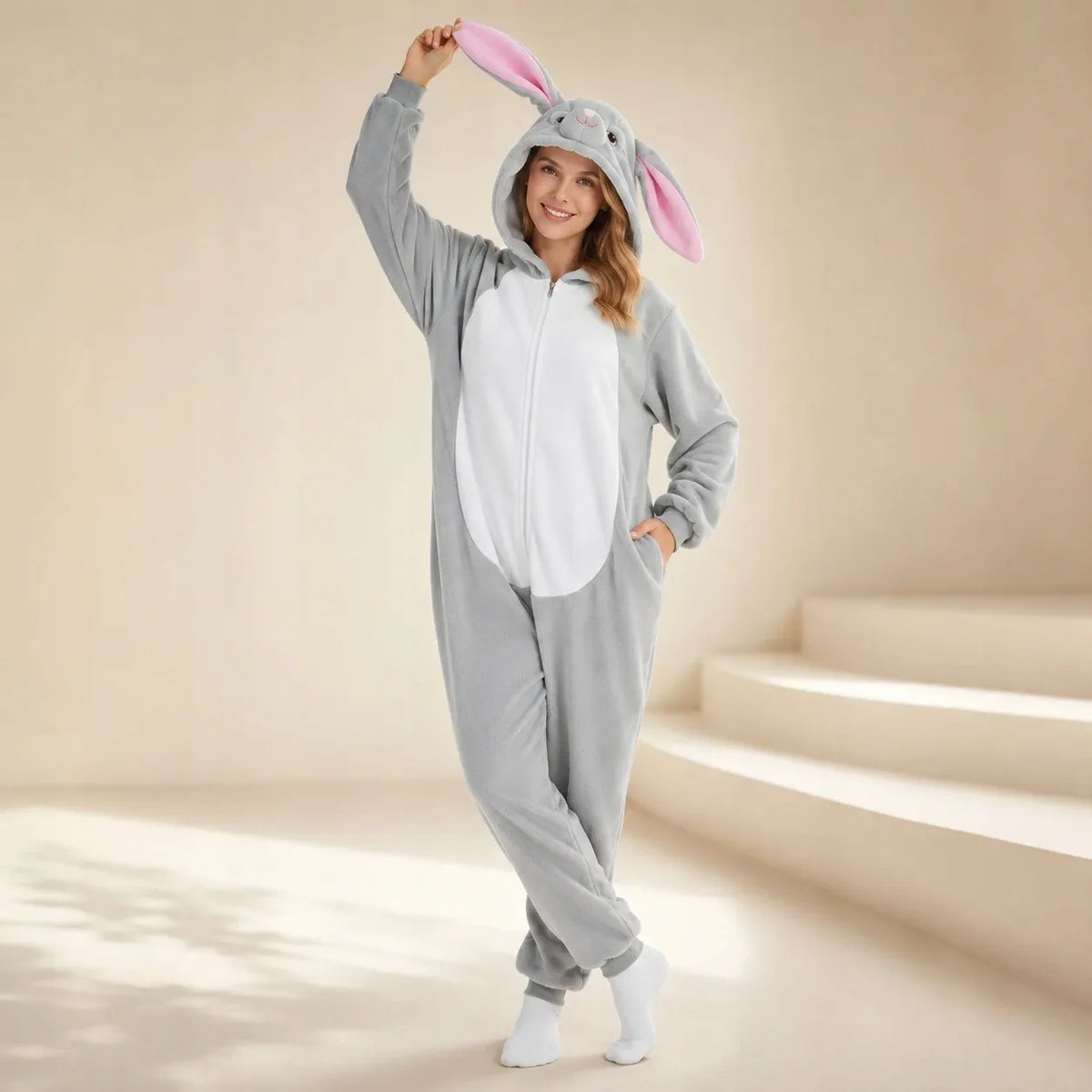 Kigurumi pižama „Szary Królik“, L dydis, 165–175 cm