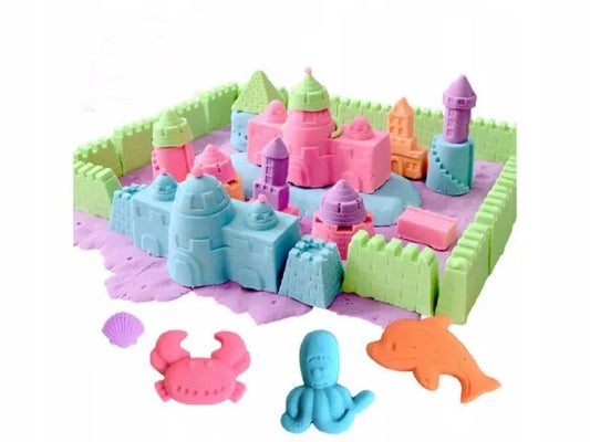 Kinetinio smėlio rinkinys Gordon Toys: įvairių spalvų smėlis, baseinėlis, formelės ir kastuvėlis