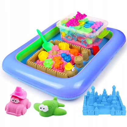 Kinetinio smėlio rinkinys Gordon Toys: įvairių spalvų smėlis, baseinėlis, formelės ir kastuvėlis