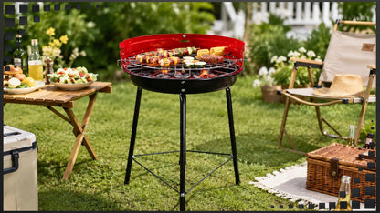 Klasikinis apvalus anglies sodo grilis 35 cm BBQ grotelės tvirtas