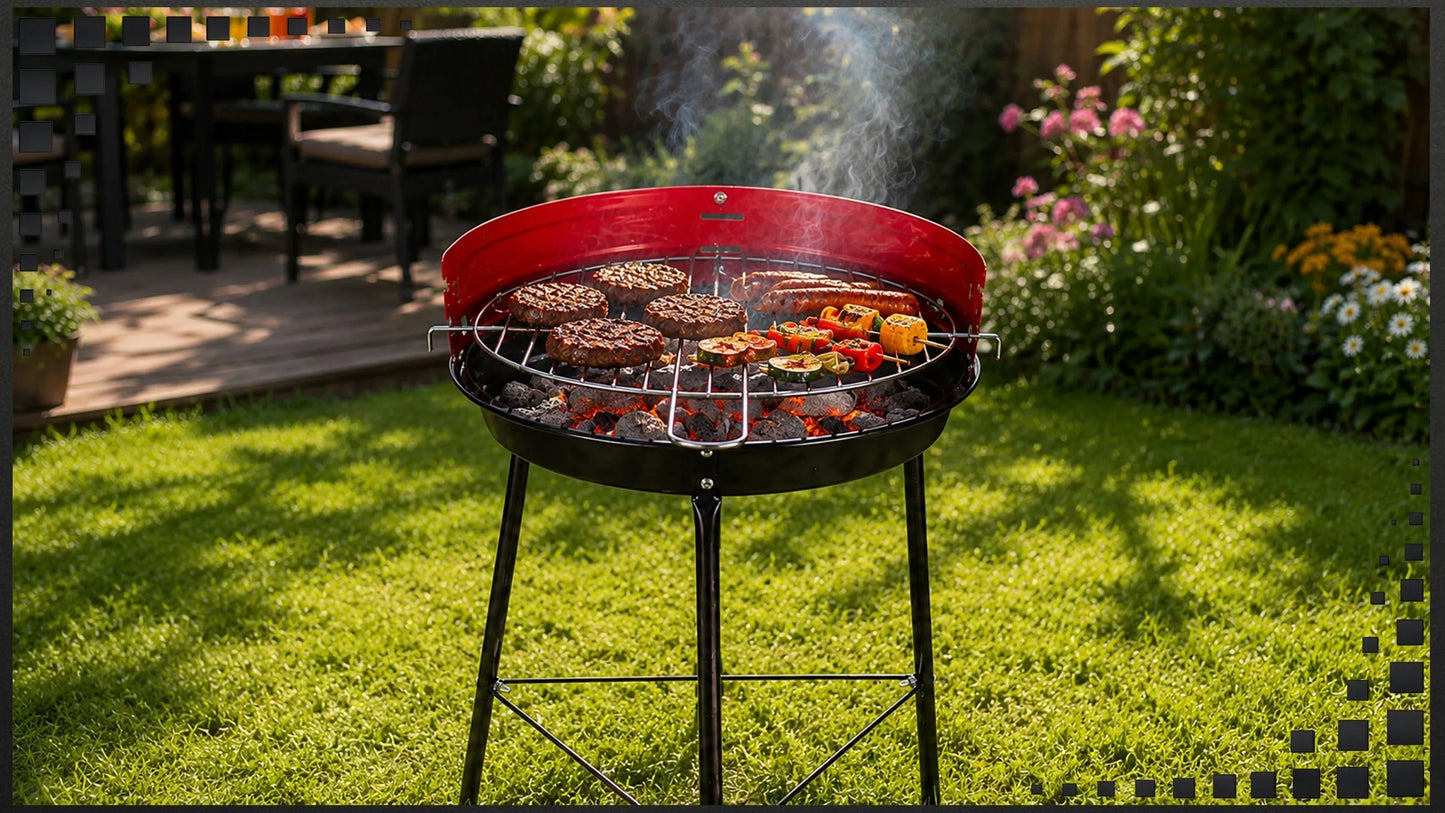 Klasikinis apvalus anglies sodo grilis 35 cm BBQ grotelės tvirtas