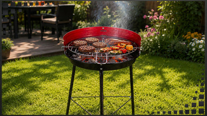 Klasikinis apvalus anglies sodo grilis 35 cm BBQ grotelės tvirtas
