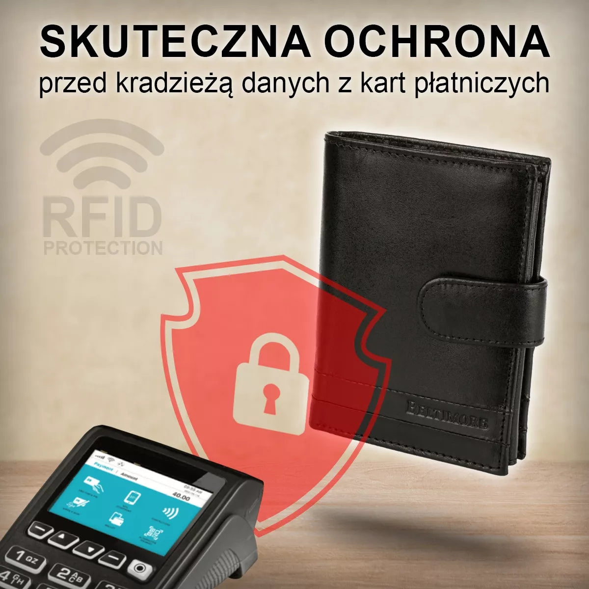 Klasikinis didelis horizontalus vyriškas odinis piniginės Beltimore juodas natūrali oda