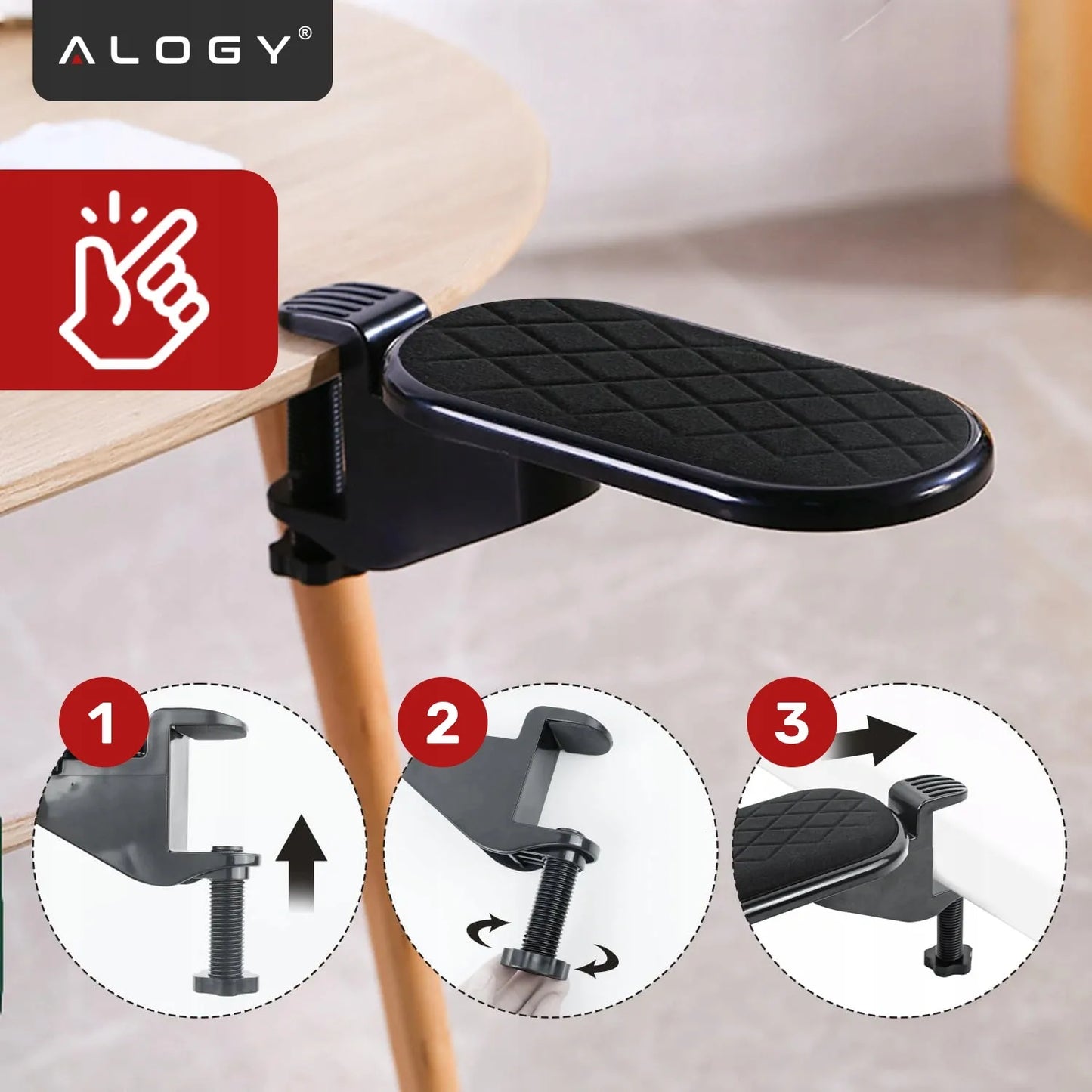 Kompiuterio alkūnės atrama Alogy ErgoElbow™ stalo prailgintuvas juoda