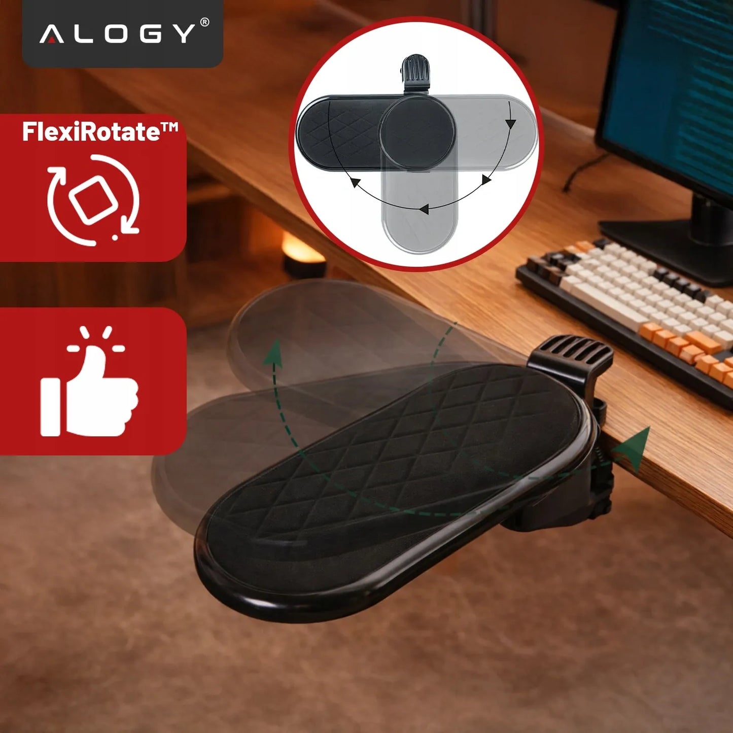 Kompiuterio alkūnės atrama Alogy ErgoElbow™ stalo prailgintuvas juoda