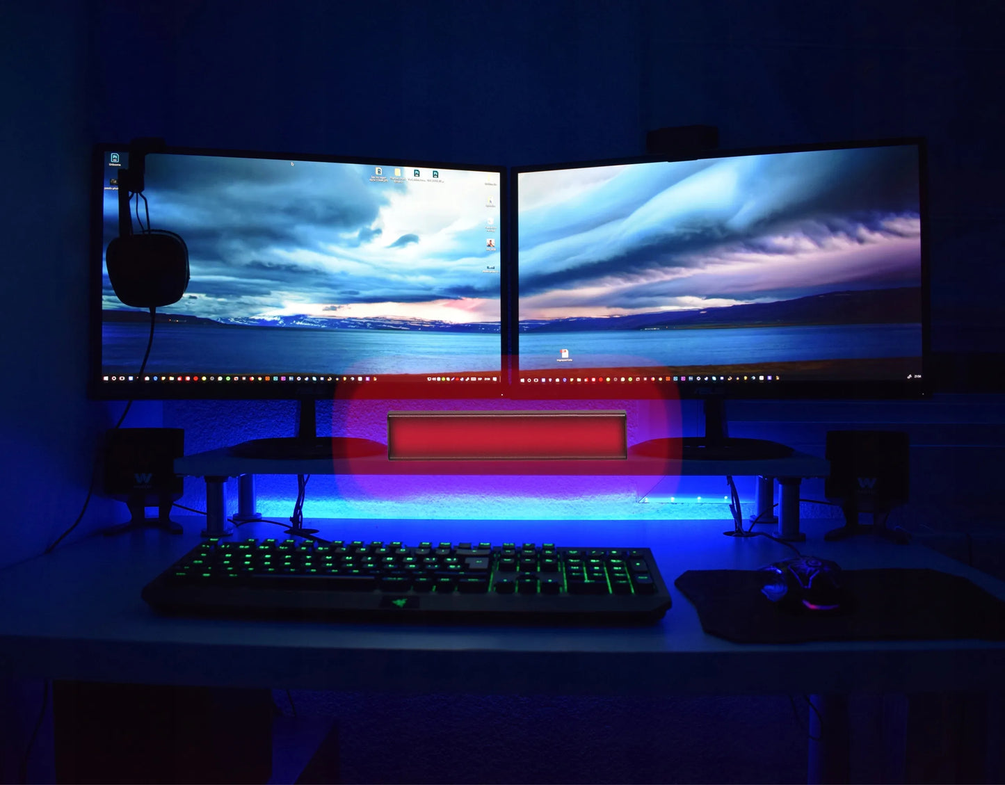 Kompiuterio garsiakalbiai 2.0 BLOW žaidimų garso juosta LED RGB spalvos USB 5V
