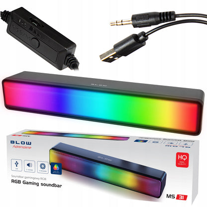 Kompiuterio garsiakalbiai 2.0 BLOW žaidimų garso juosta LED RGB spalvos USB 5V
