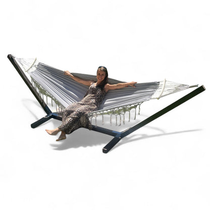 KOMPLEKTAS STOVAS + HAMAKAS 2 ASM. BOHO PILKAS nešiojamas komplektas COMFORT ZONE 200 KG