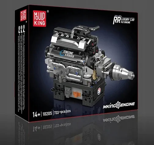 Konstrukcinis konstruktorius „Mould King 10205“, 733 detalės, „Rolls-Royce“ V12 variklis