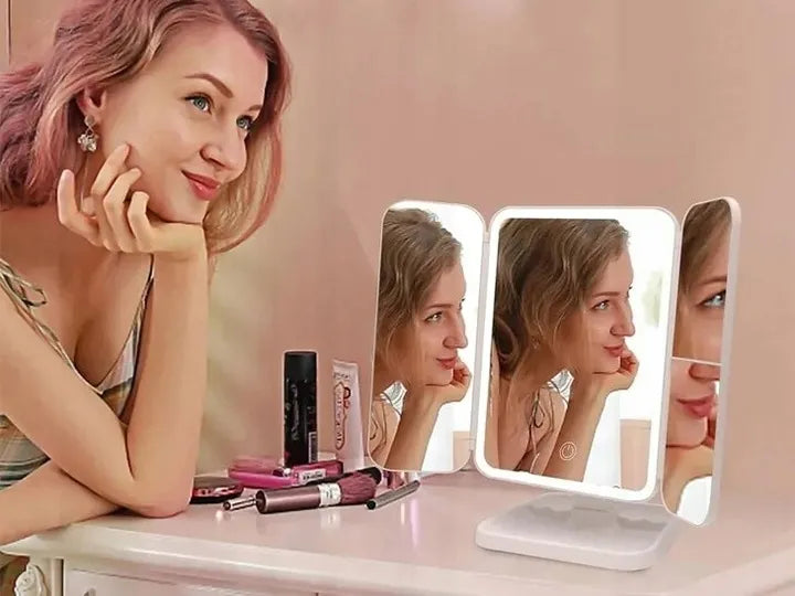 Kosmetinis veidrodis su LED apšvietimu, makiažo veidrodis su didinimo funkcija