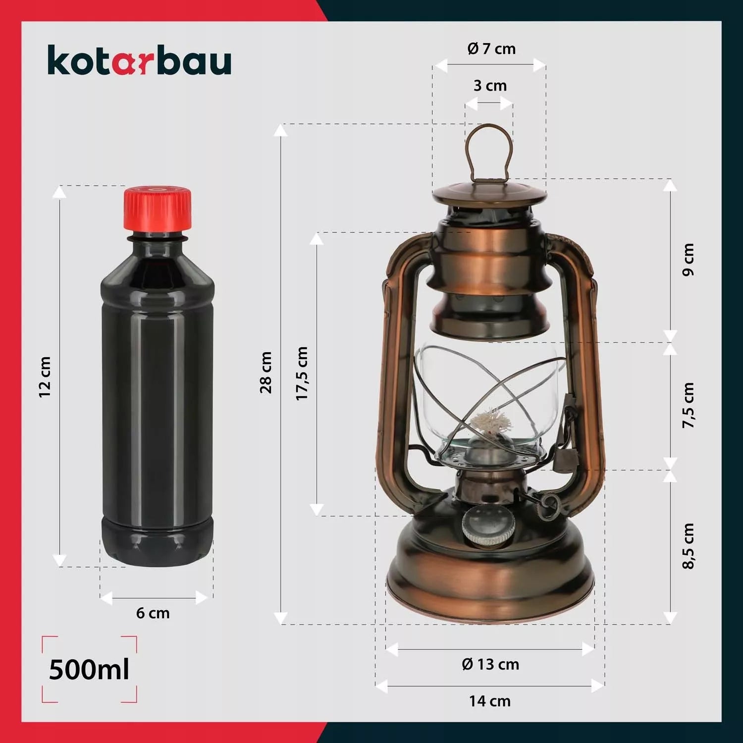 Kotarbau retro vintažinis žibalinės lempos stiliaus dekoratyvinis žibintas su rankena + aliejus