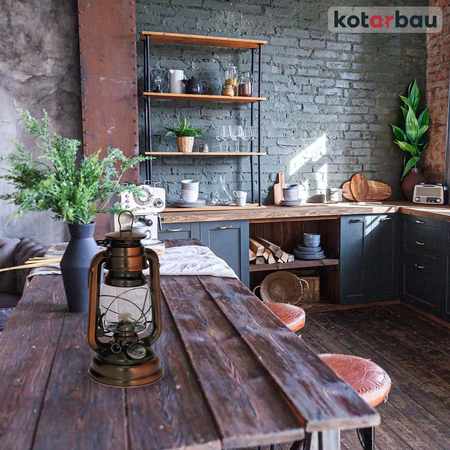 Kotarbau retro vintažinis žibalinės lempos stiliaus dekoratyvinis žibintas su rankena + aliejus