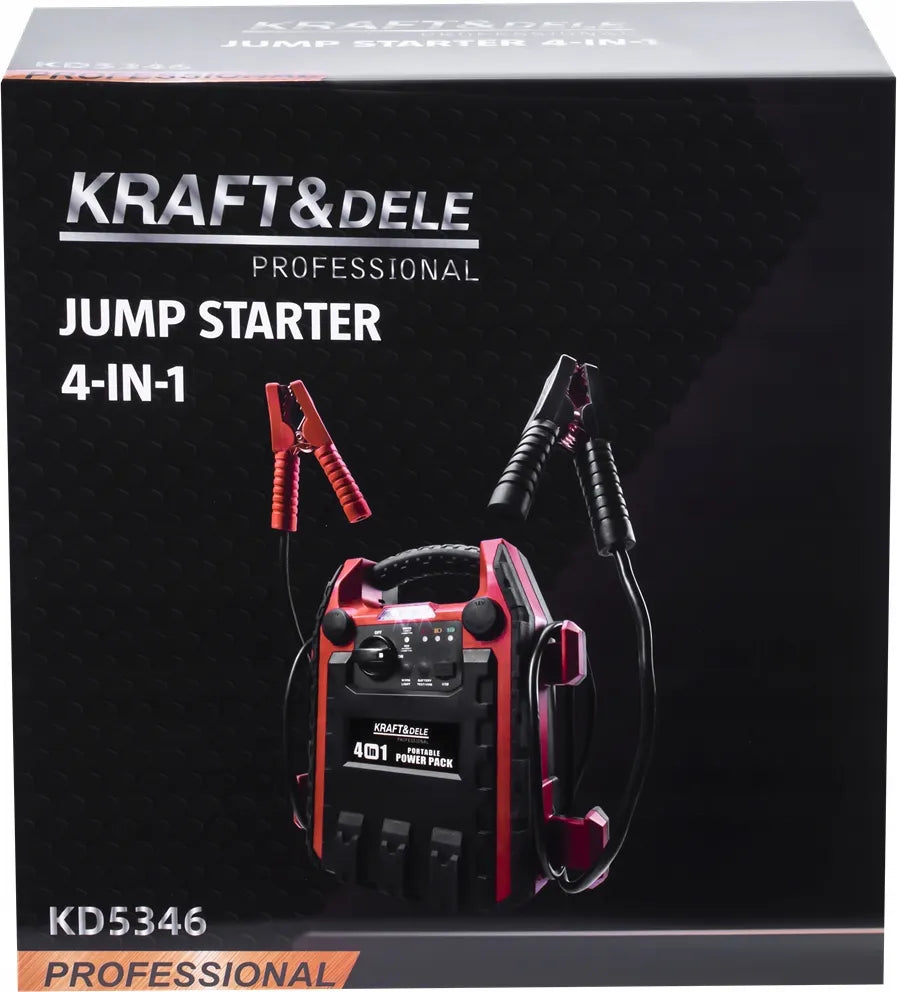 Kraft&Dele KD5346 4 viename automobilinis paleidimo įrenginys, 1200/600 A, 22 Ah, 12 V, su LED apšvietimu ir kompresoriumi