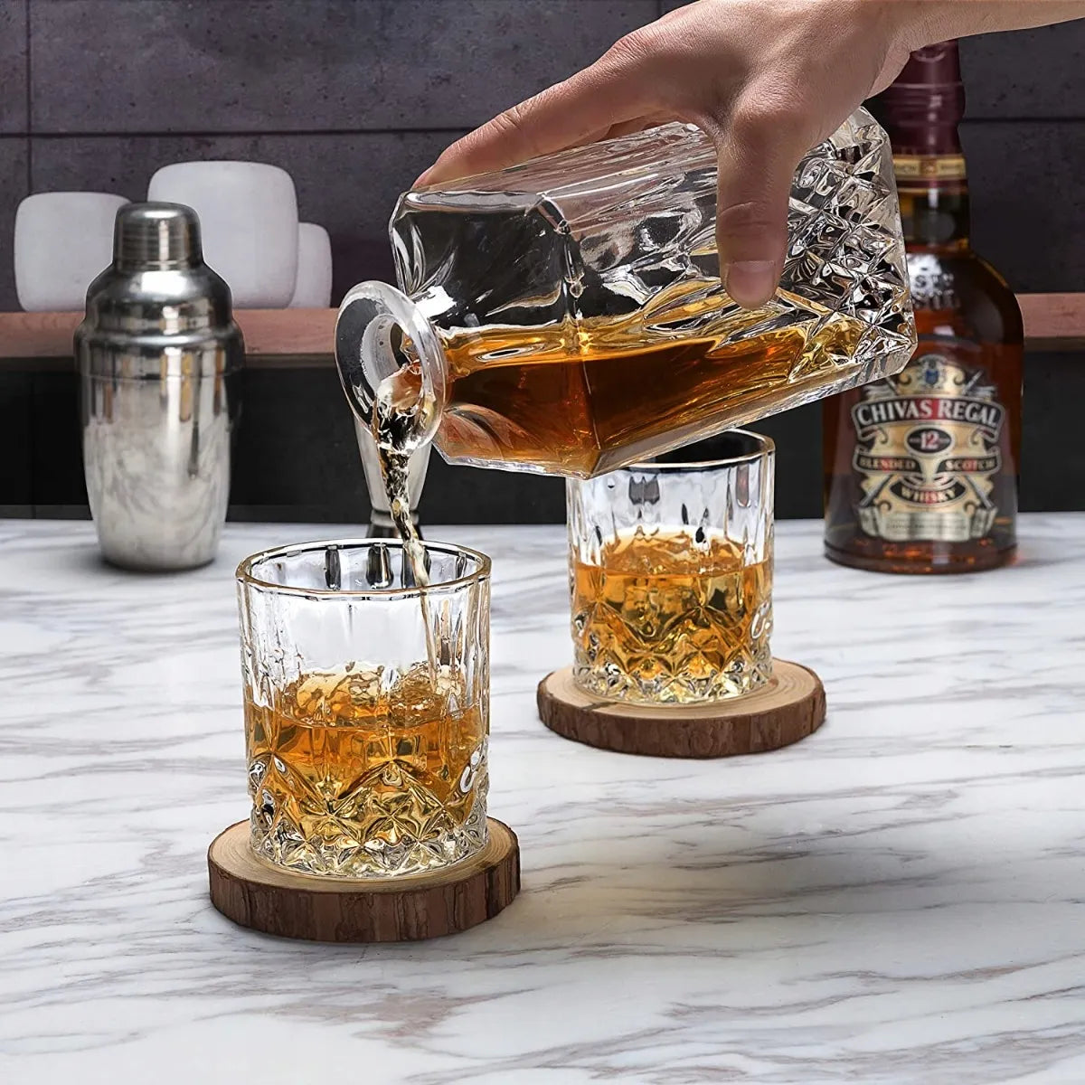 Krištolinis rinkinys: grafinas ir 6 stiklinės viskiui OPERA