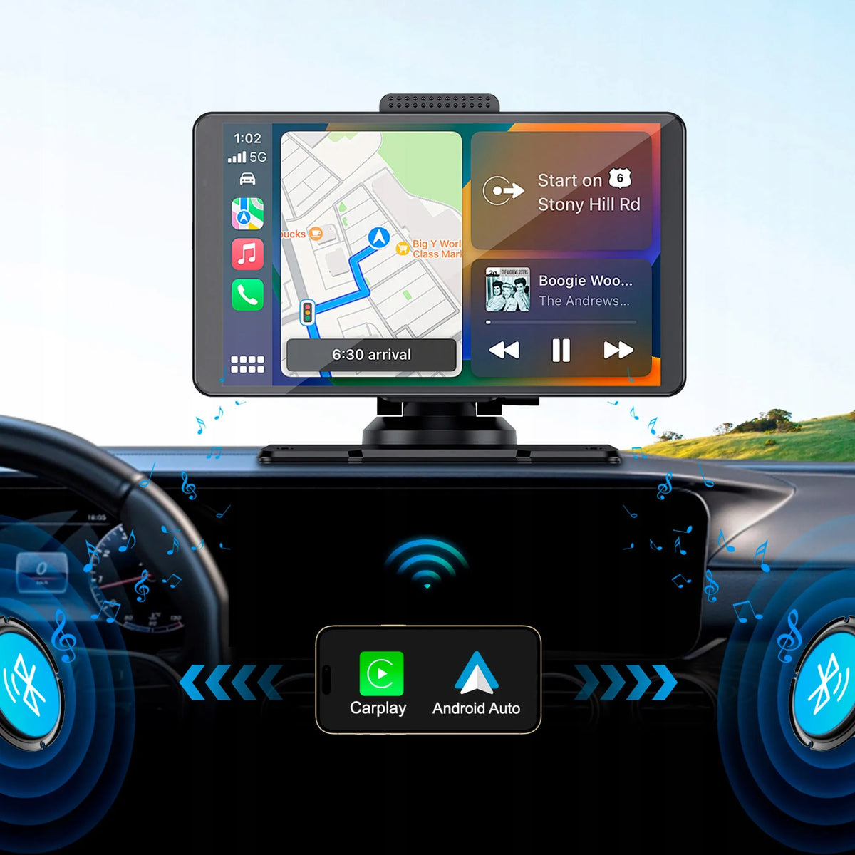 „Kruger&Matz KM 2020“ automobilinė multimedijos stotelė, 7 colių jutiklinis ekranas, „Android Auto“, „Apple CarPlay“