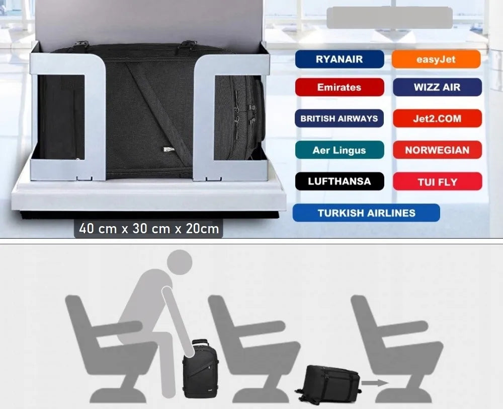 Kuprinė lėktuvui 40x30x20 RYANAIR WIZZAIR maža 20L pilka Expander