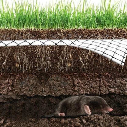 Kurmių tinklas Plantina 25 g 1 × 20 m, juodas PP, akutės 12 × 12 mm, tvirtas tinklas vejai