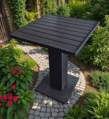 Kvadratinis sodo stalas „THY“ bistro technoratanas + aliuminis 60x60 cm
