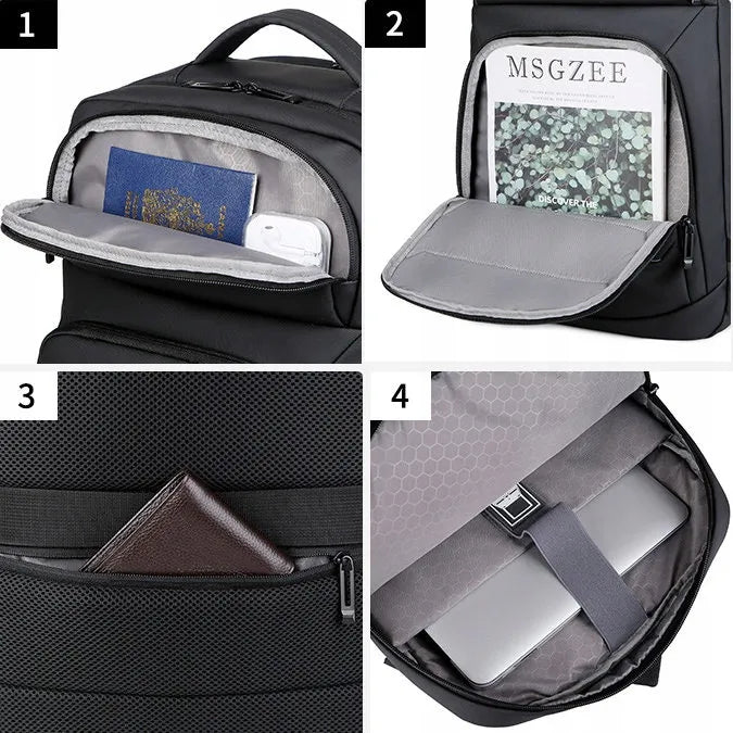 Labai didelė vandeniui atspari verslo ir kelionių kuprinė nešiojamam kompiuteriui, juoda