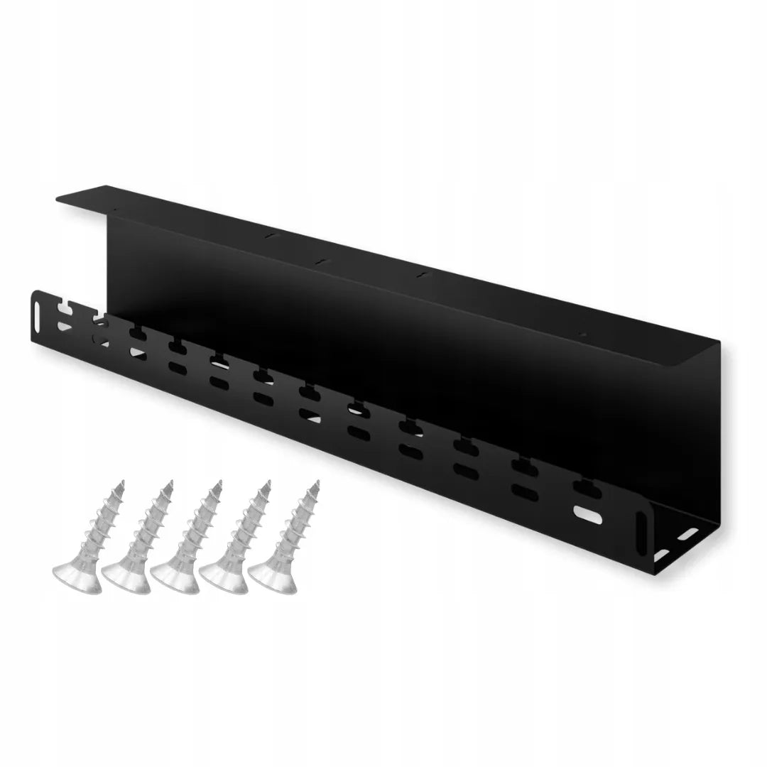 Laidų organizatorius, laikiklis, kabelių maskuoklis po stalu, 59 cm, metalinis, juodas, Stalflex