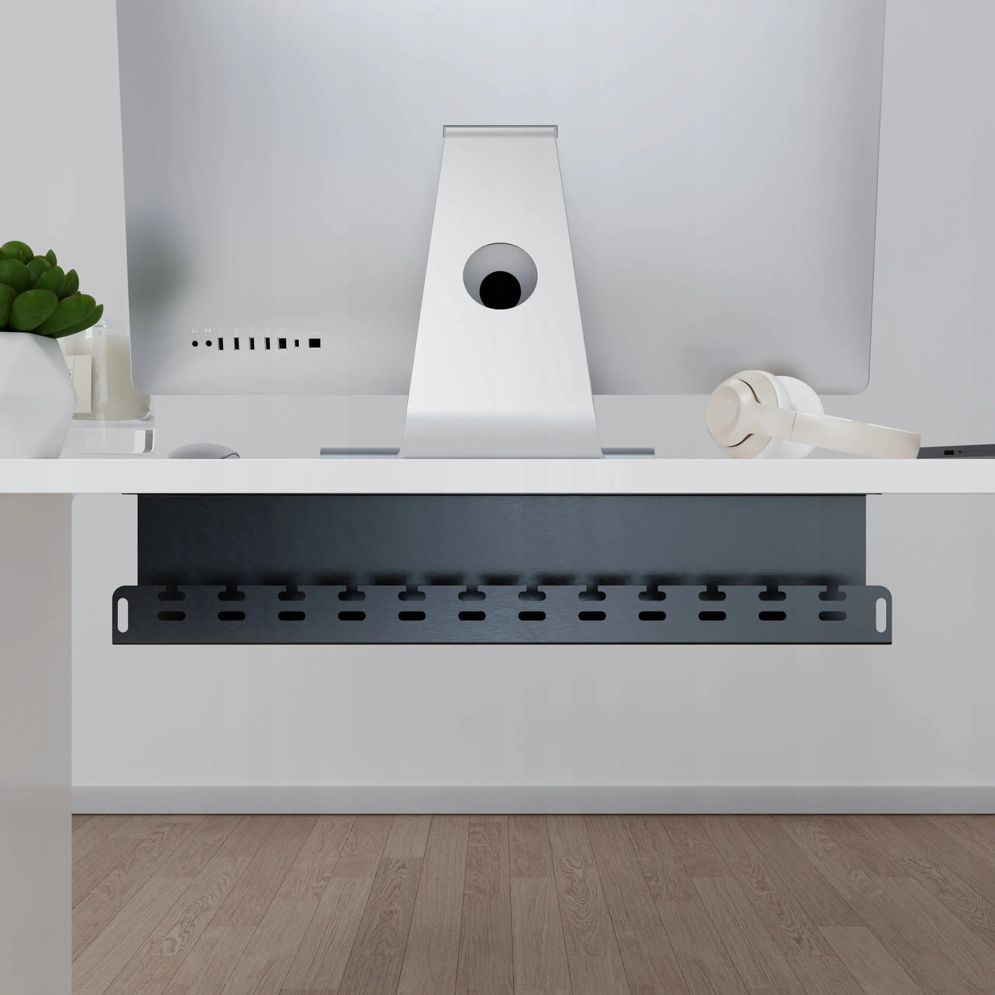 Laidų organizatorius, laikiklis, kabelių maskuoklis po stalu, 59 cm, metalinis, juodas, Stalflex