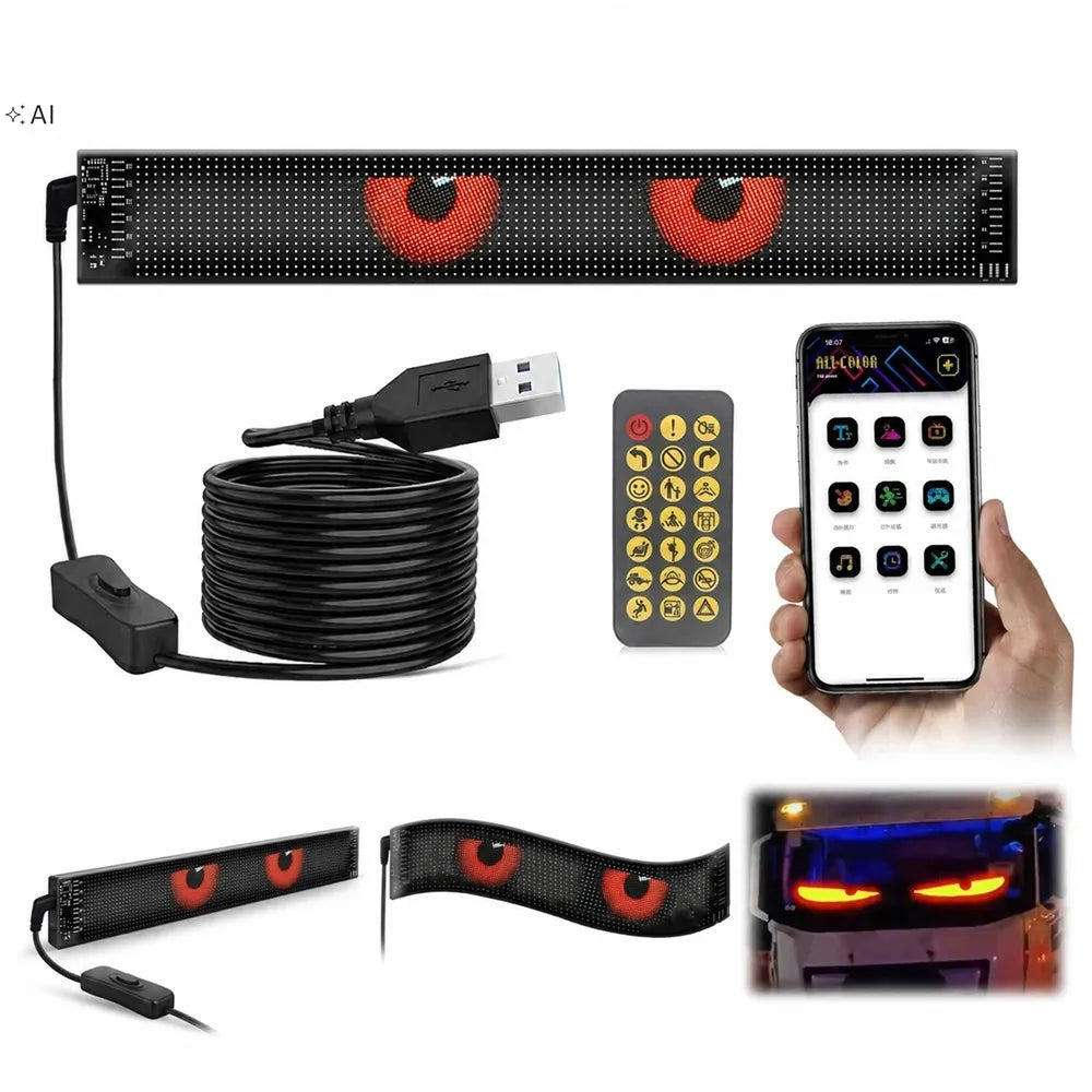 Lankstus LED ekranas sunkvežimiui 60 × 12 cm, „Velnio akys“, valdoma programėle